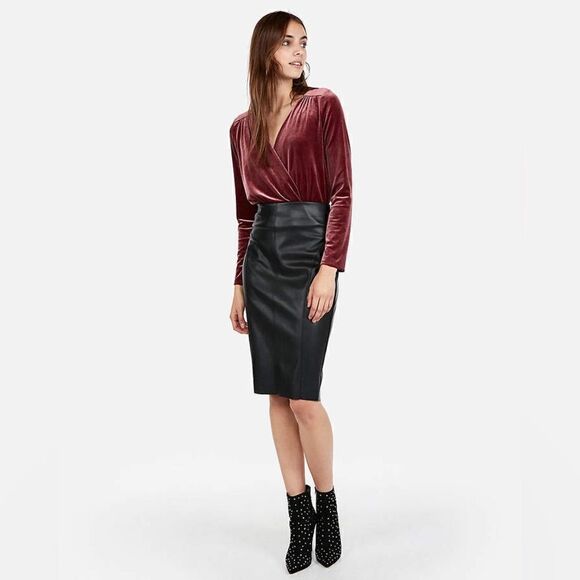 Express Mauve Velvet Faux Wrap Bodysuit - Picture 2 of 6